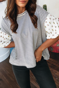 Stripe Floral Puff Sleeve
