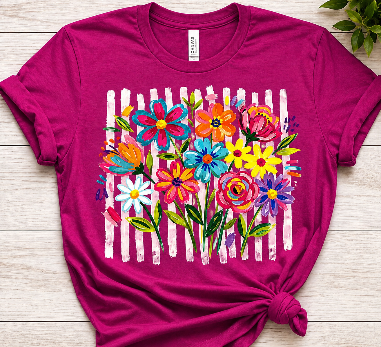 Boho Floral Striped T-shirt